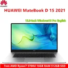 Лучший ноутбук HUAWEI MateBook D 15 2021 AMD Ryzen5 5500U  Ryzen7 5700U 16 Гб ОЗУ 512 ГБ SSD FHD матовый экран Wi-Fi 6 Type-C