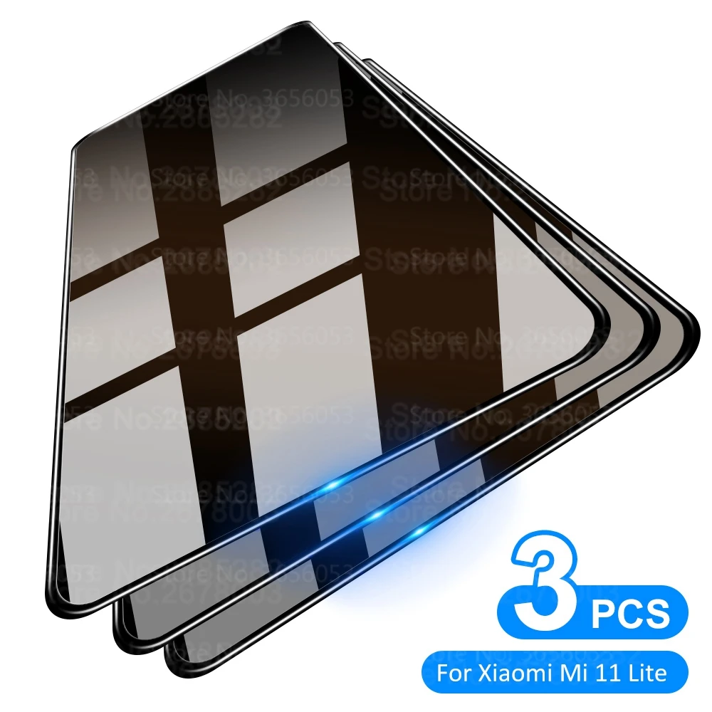

3PCS Tempered Glass For Xiaomi Mi 11 10 Lite 5G Silk Printed Screen Protector For Xiaomi Mi 11 Lite Case Film For Mi 10 11 Lite