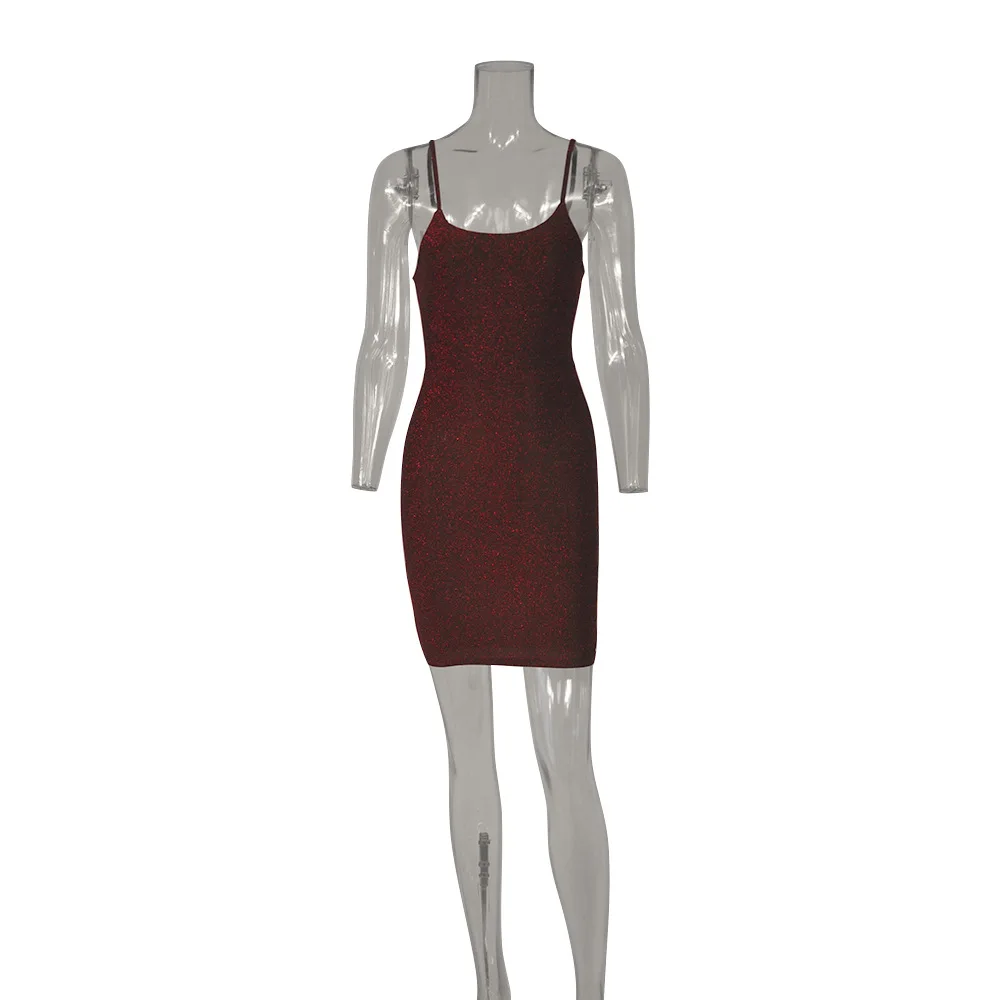 Женское блестящее шелковое мини-платье на бретелях-спагетти без рукавов с