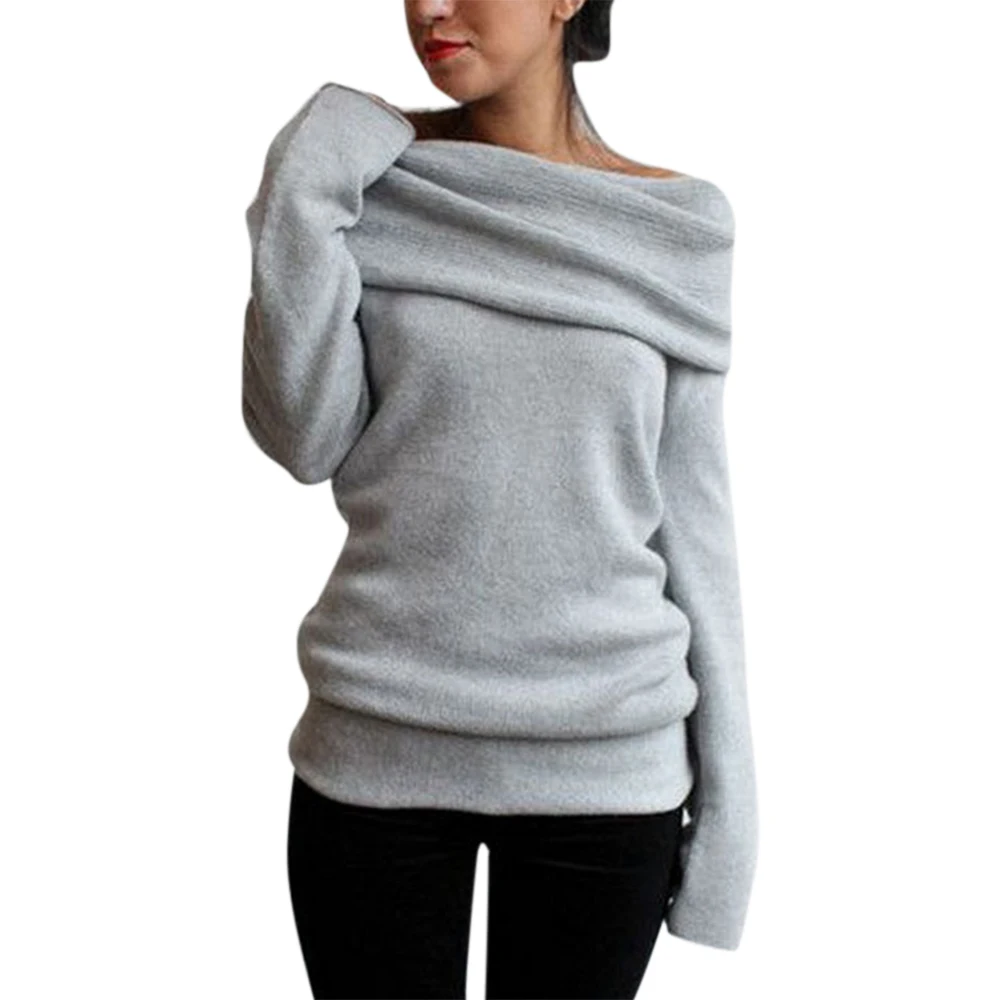 

Женский модный свитер, рубашки с открытыми плечами, однотонный вязаный Топ с длинным рукавом, облегающий свитер, повседневный джемпер, топы,...