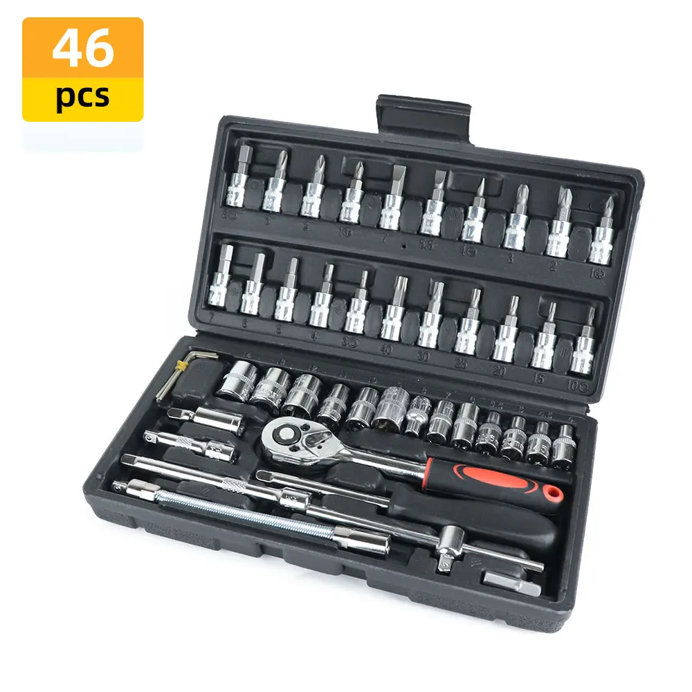 

Hand Tool Kit 46PCS Wrench Batch Hand Tool Set Socket Set Car Repair Tool Box For Home Ratchet Torque Wrench Combo Tools Kit