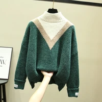 ebaihui woman sweaters half high collar pullover knitted straight jumper korean fashion thick faux mink cashmere winter clothes