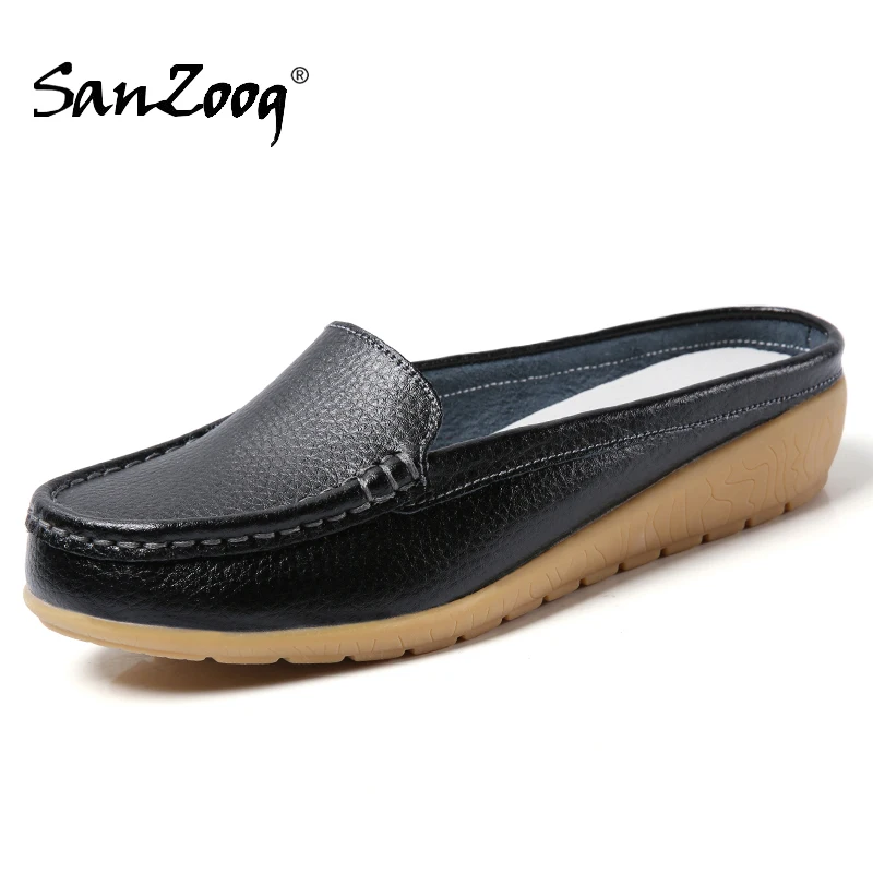Summer Casual Women Flats Half Flat Shoes Ladies Girls Slip On Moccasins 2021 New Arrival Slip-Ons Black Leather Woman Shoe | Обувь