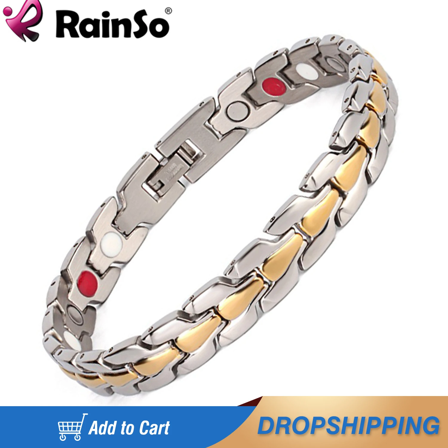 Rainso Fashion Stainless Steel Bracelet Men's Plated Bracelet Magnetic Bracelet(ion and FIR) 4in1 healthy Jewelry Bangle For Men