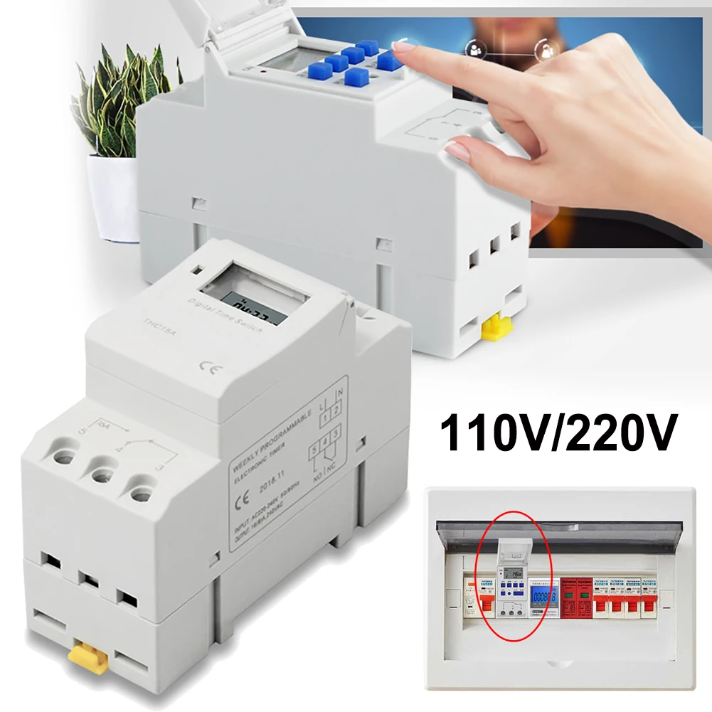 THC15A Digital Time Switch LCD DIN Programmable Weekly Daily Timer AC 110V/220V Relay Rechargeable Timing Controller | Обустройство