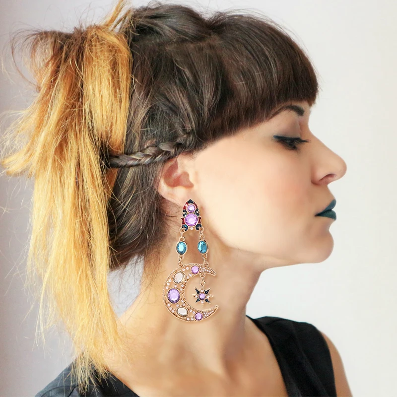 

HOCOLE Trendy Crystal Drop Earring Female Vintage Geometric Moon Sun Shape Rhinestone Dangle Earrings for Women Za 2019 Jewelry