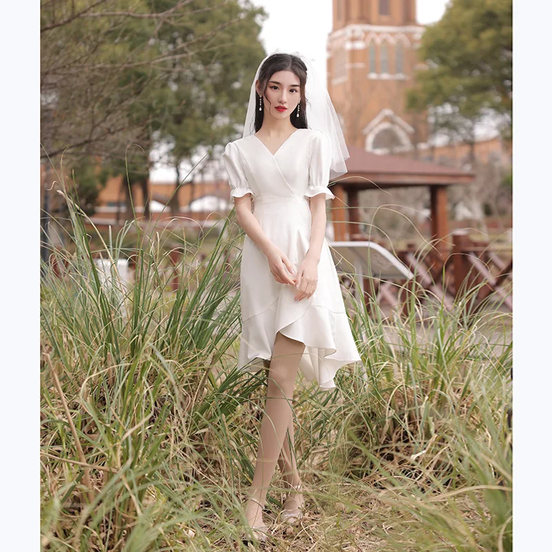 Женское шифоновое платье-Ципао с бантом белое кружевное платье