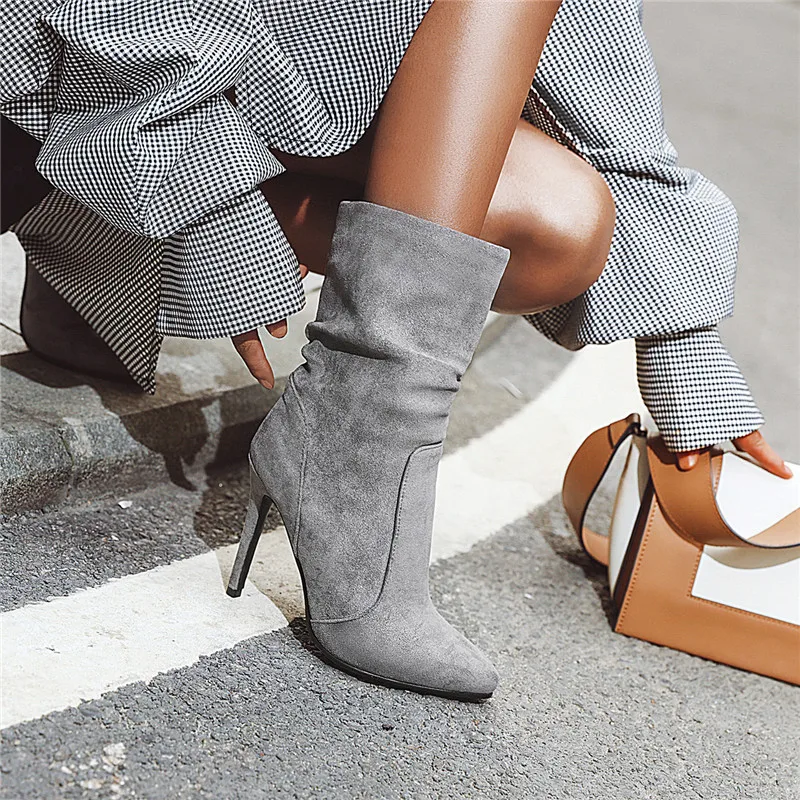 

Asumer 2020 new ankle boots for women pointed toe slip on autumn winter boots flock high heels ladies prom boots