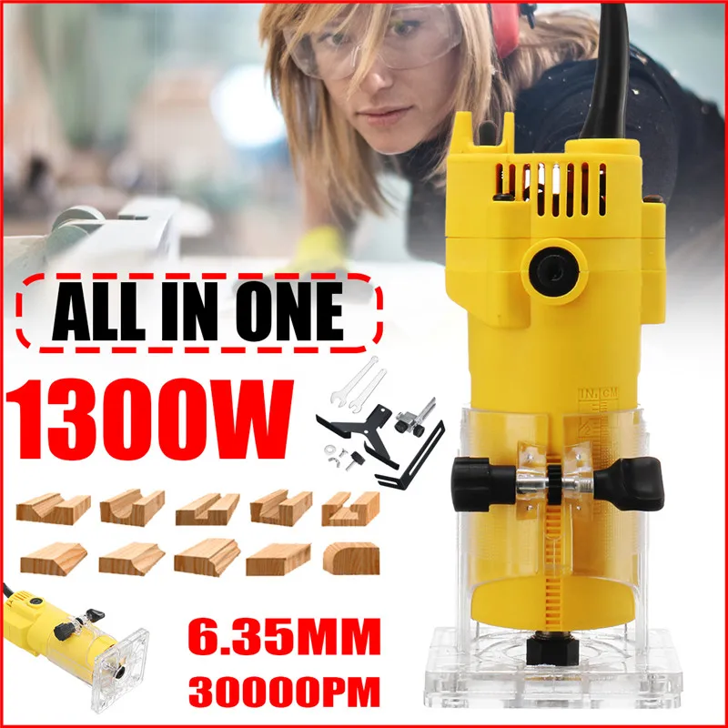 

1300W Woodworking Electric Trimmer Wood Milling Engraving Slotting Trimming Carving Milling Machine Router Woodworking Tool