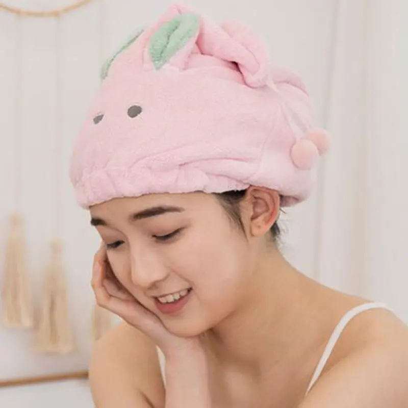 

Cute Cartoon Shower Cap Coral Fleece Hair Turban Bathroom Cap Portable women Dry Hair Hat Quickly Dry Wrapped Towel 1Pcs