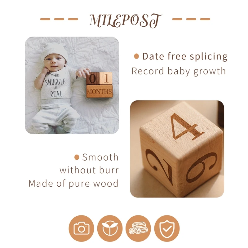 3pc baby photography milestone block bpa free memorial monthly newborn commemorative card wooden baby gift photography props toy free global shipping