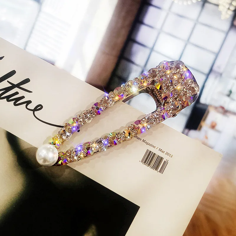 

FYUAN Korea Style Full Rhinestone Hairpins for Women Bijoux Colorful Crystal Pearl Wedding Hair Accessories Jewelry Gifts