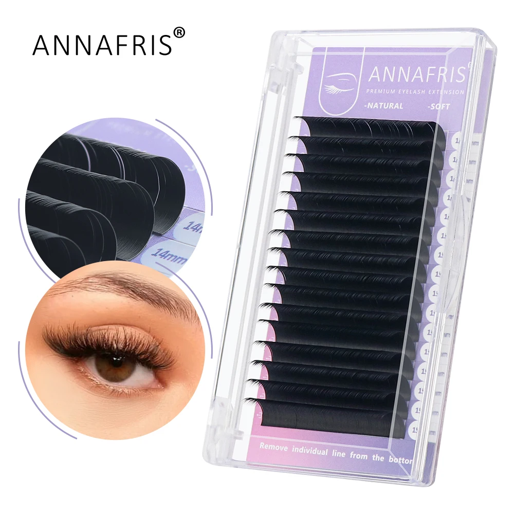 ANNAFRIS Eyelash Extension C D Curl Individual Supplie Volume Faux Mink Lashes Natural Premium Matte Black 16rows/Tray Maquiagem