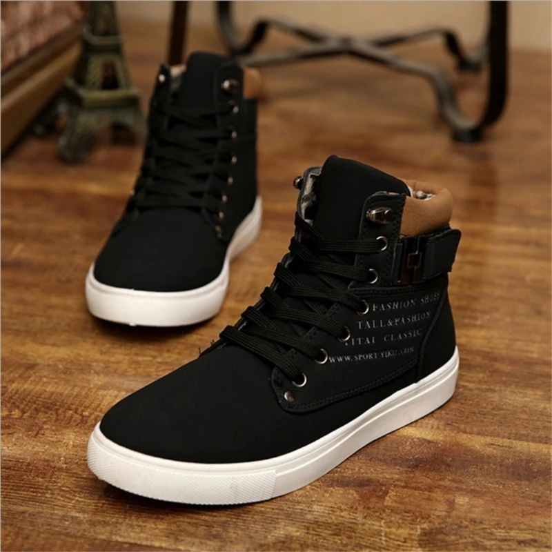 

Men's Sneakers 2021 Autumn Winter Warm Matte Leather High Top Men's Shoes Large Size Size 47 Retro Casual Men's Boots Male