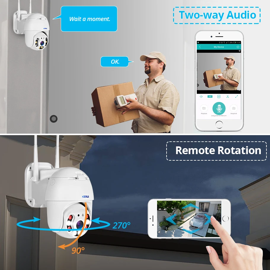 KERUI уличная Водонепроницаемая беспроводная 1080P 2MP PTZ WiFi ip-камера, скоростная купольная камера H.264+ IR для домашней безопасности, видеонаблюдения