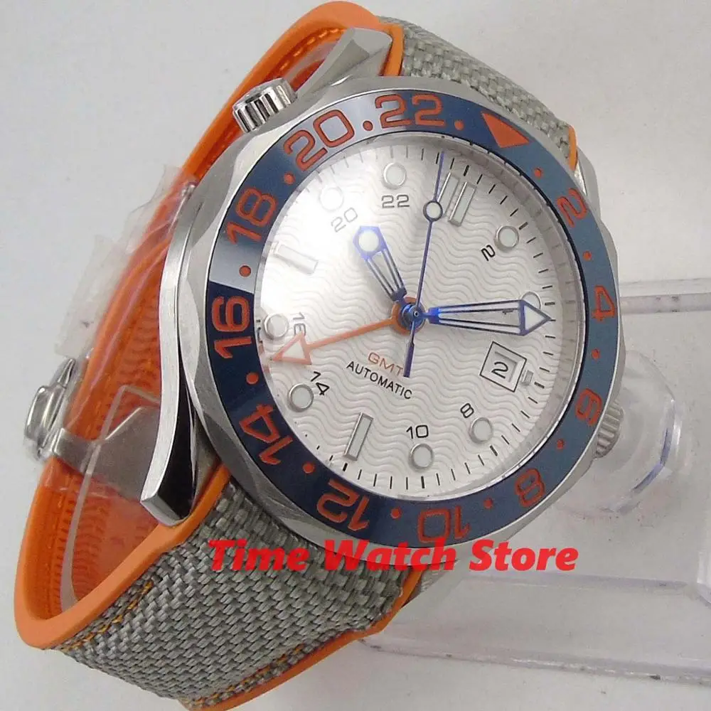 Bliger 41 мм GMT 3804 автоматические часы мужские водонепроницаемые белый циферблат