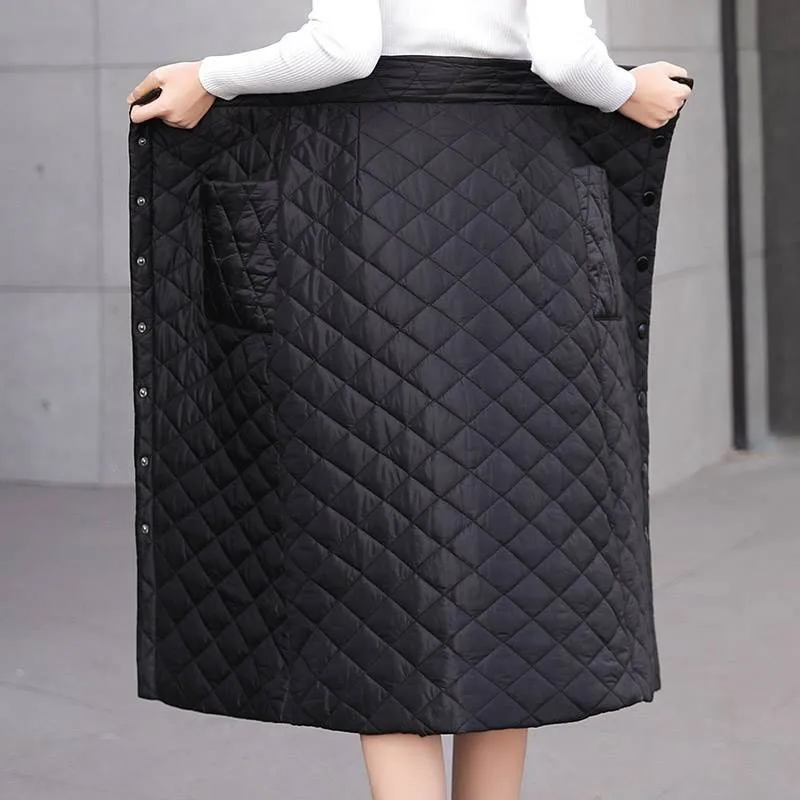 Осенняя пуховая хлопковая юбка А силуэта плотная Женская длинная карандаш