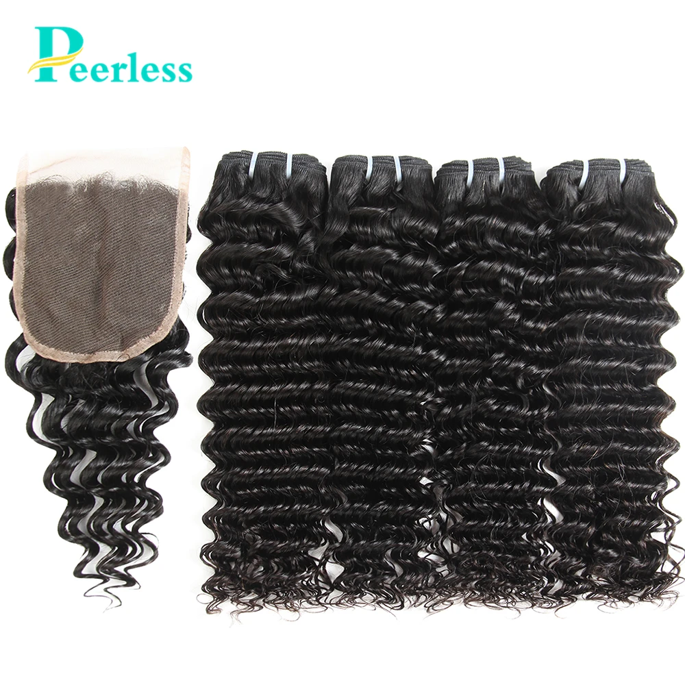 Необработанные натуральные бразильские волосы PEERLESS с глубокой волной 4 пряди