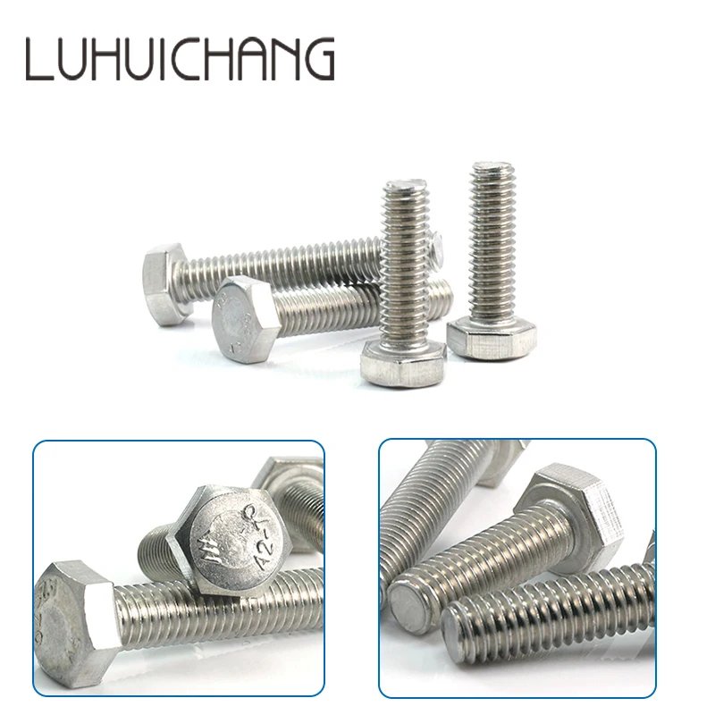 

LUHUICHANG 5pcs External Hex Hexagon Head Screws with Full Thread M4 M5 M6 M8 304 Stainless Steel Hexagon Head Bolt DIN933