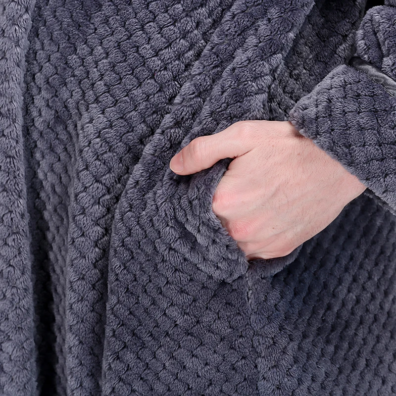 Men's Extra Long Thermal Flannel Bath Robe with Zipper - Plus Size, Thick and Warm Coral Fleece Bathrobe for Women and Men, Winter Robes for Men's Dressing Gown image 5