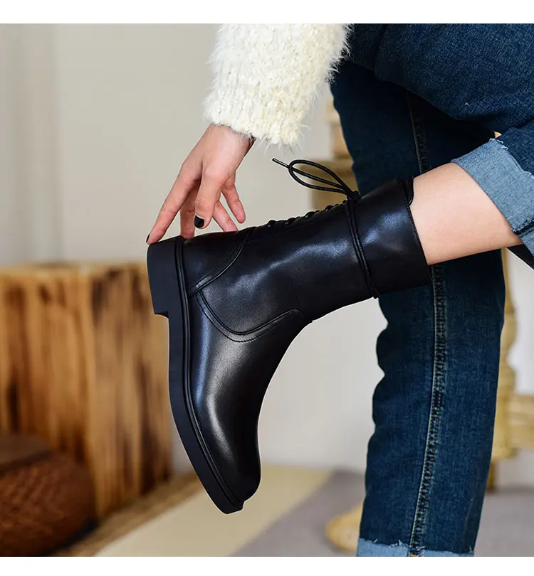 

Women Vintage Mid Calf Boots Women's PU Leather Fashion Lace Up Ladies Comfort Woman Shoes Boots Casual Female Footwear