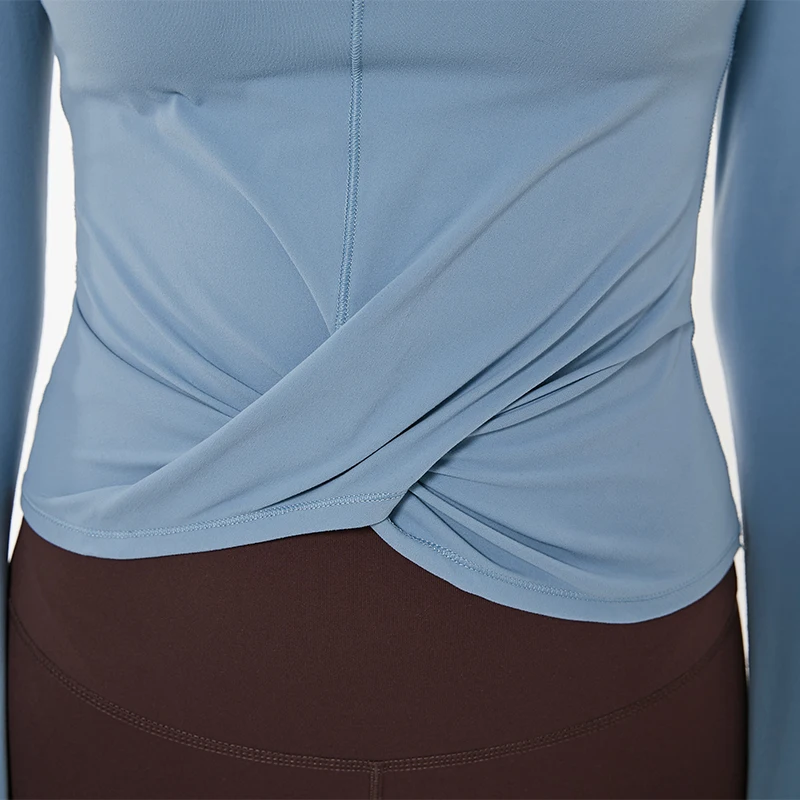 

BESCSHERE Naked-feels Slim Sport Athletic Long Sleeve Shirts Women High Collar Twist Fitness Yoga Crop Tops with Thumb Hole