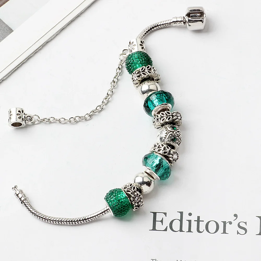 Зеленый Лес серии Сова Амулеты Браслет со стеклянными бусинами безопасности