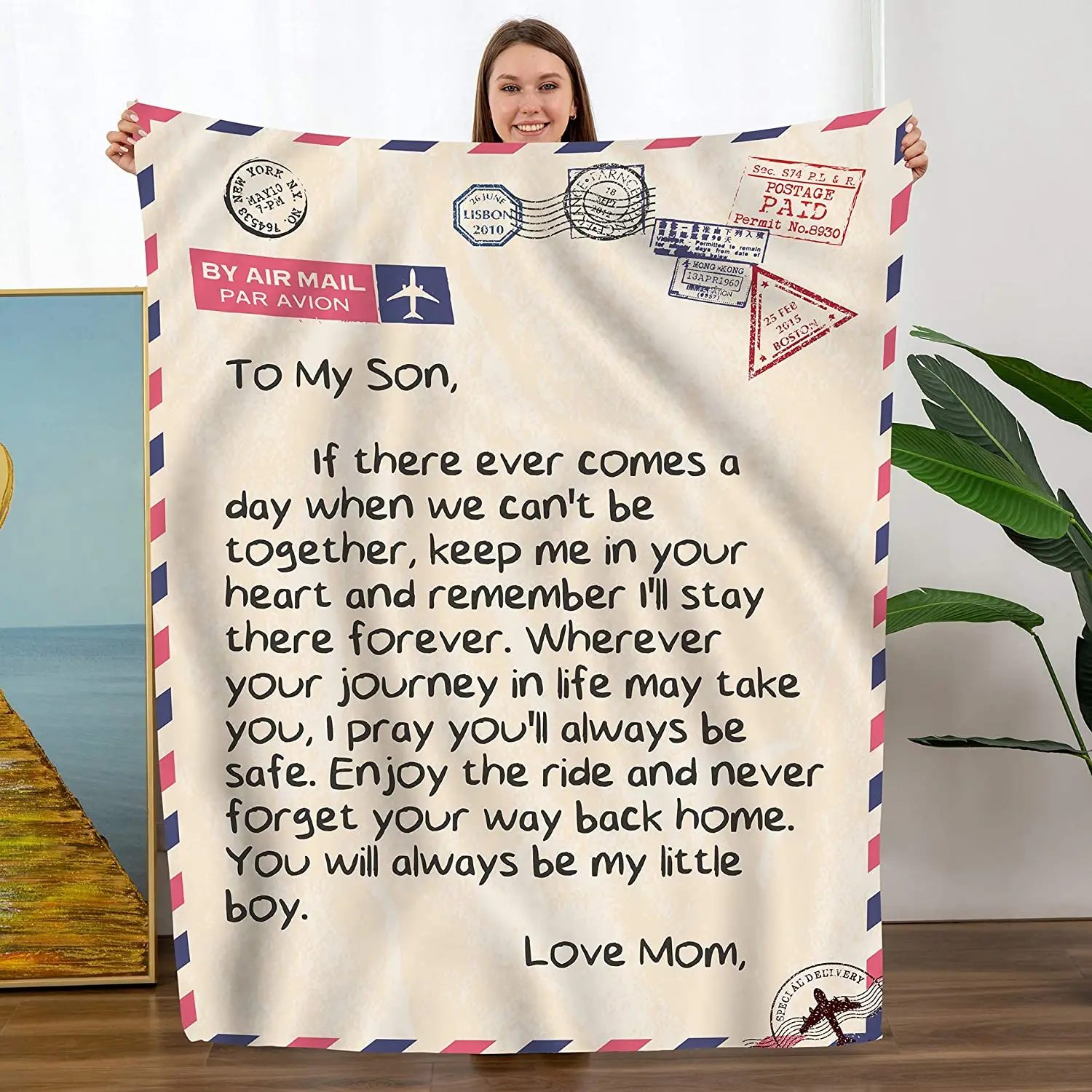 

Throw Blanket - to my son blanket Fleece Throw Blanket,Super Soft Ultra-Soft Micro Fleece Blanket for Bedroom SOFE Couch
