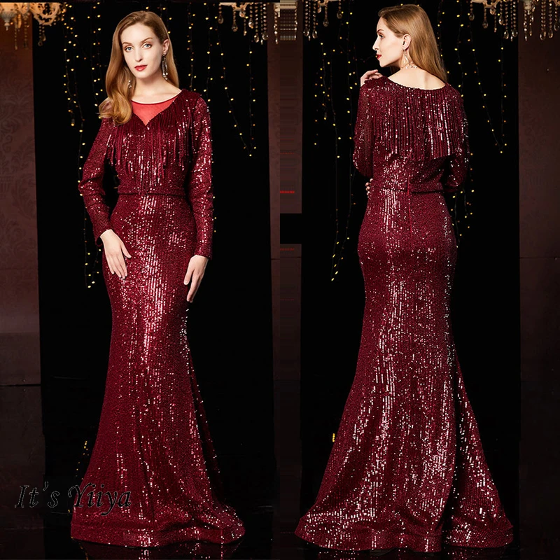 

Вечернее платье для девочек It's Yiiya, к040, с длинными рукавами бордового цвета, элегантные вечерние платья, размера плюс