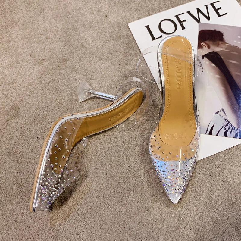 

Shoes for Women 2022 Transparent Crystal High Heels Women's Sandals Thin Heels Party Pumps Pointed Toe Summer Sandals Women's