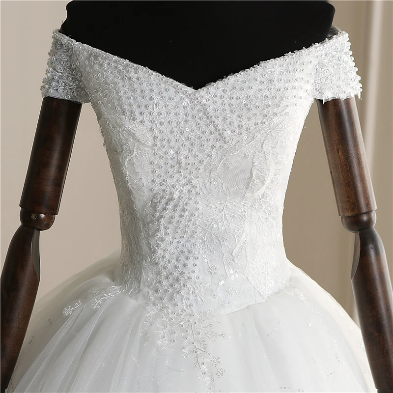 Нежная кружевная вышивка, аппликация свадебное платье с жемчугом Vestidos De Novia Милое Свадебное платье размера плюс Robe De Mariage 30
