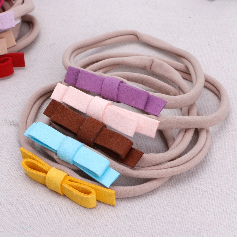 

10Pcs Newborn Headwear Bows Leather Bow Elastic Nylon Headband Hair Accessories