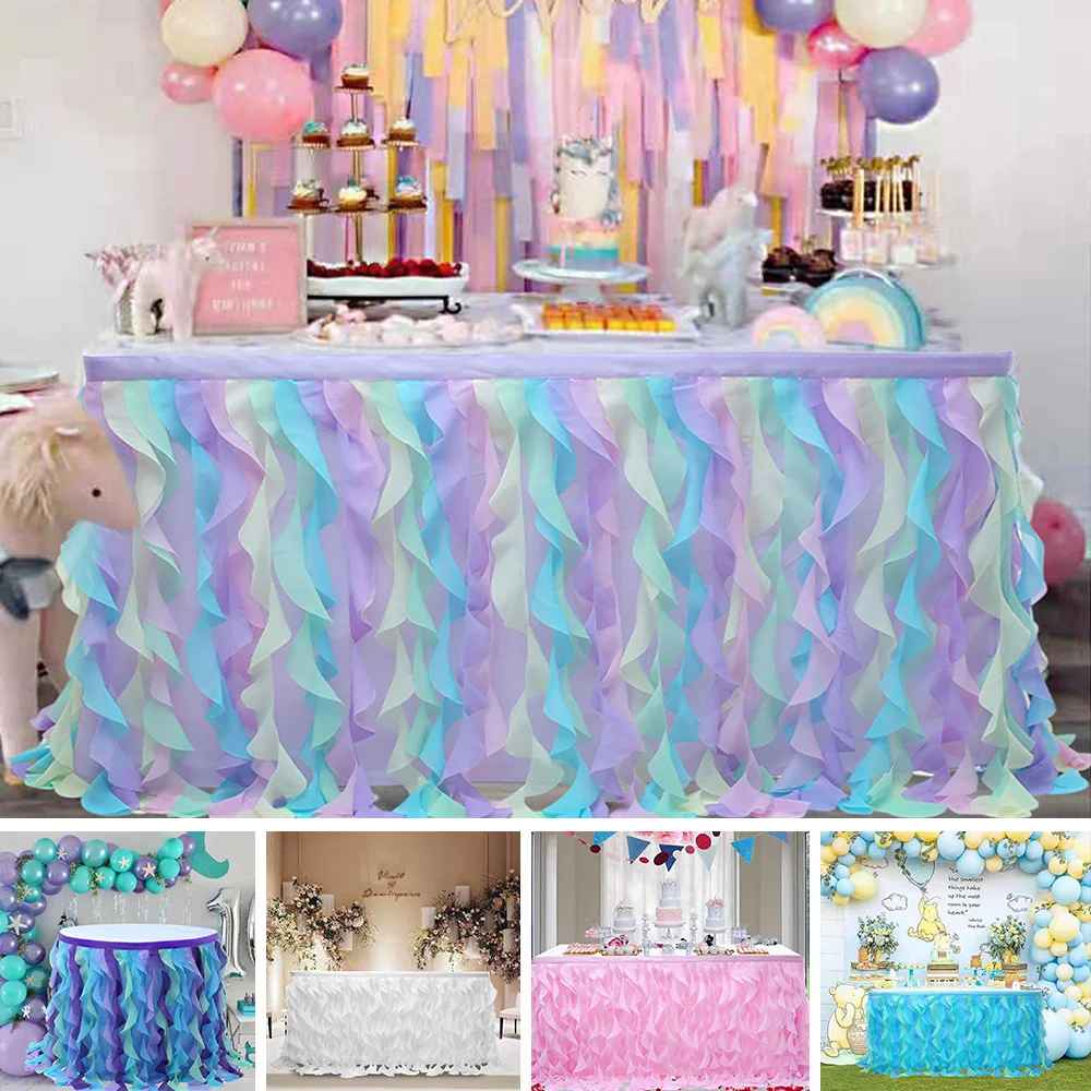 Ярко розовая волнистая Тюлевая юбка для свадебного стола десерт вечерние