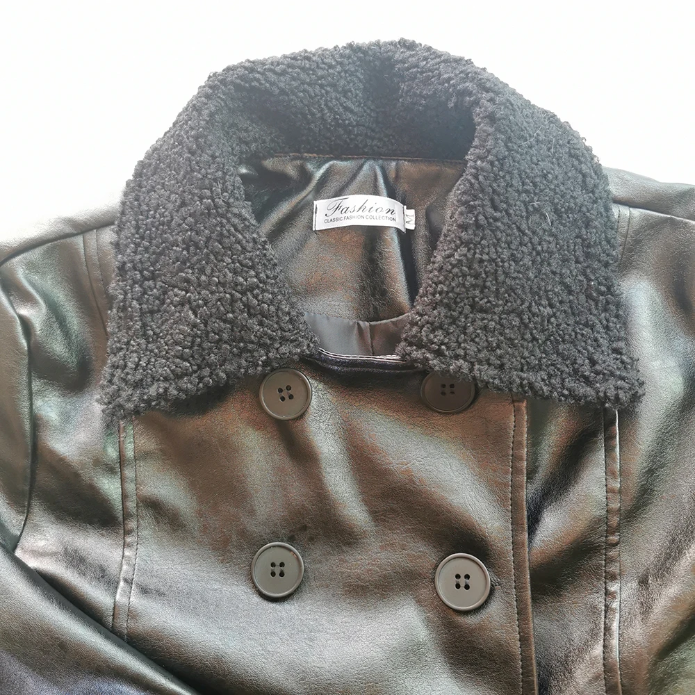 Зимняя длинная куртка из искусственной кожи Женская мягкой модная мотоциклетная