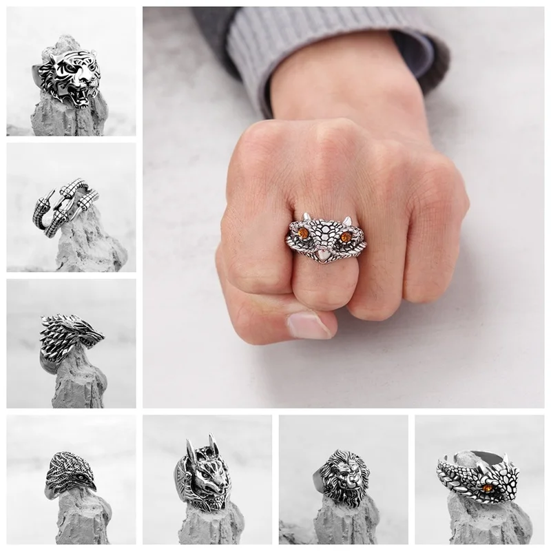 Винтаж готическое кольцо в виде головы волка Для мужчин Головы Быка череп