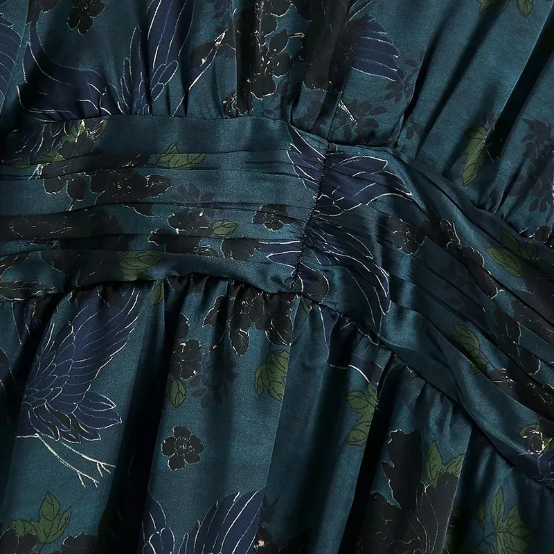 

za Women's Dresses Vintage Printing Robe Femme High Waist Mini Dress Party Long Sleeve Loose Clothing Sexy Evening Pleated Dress