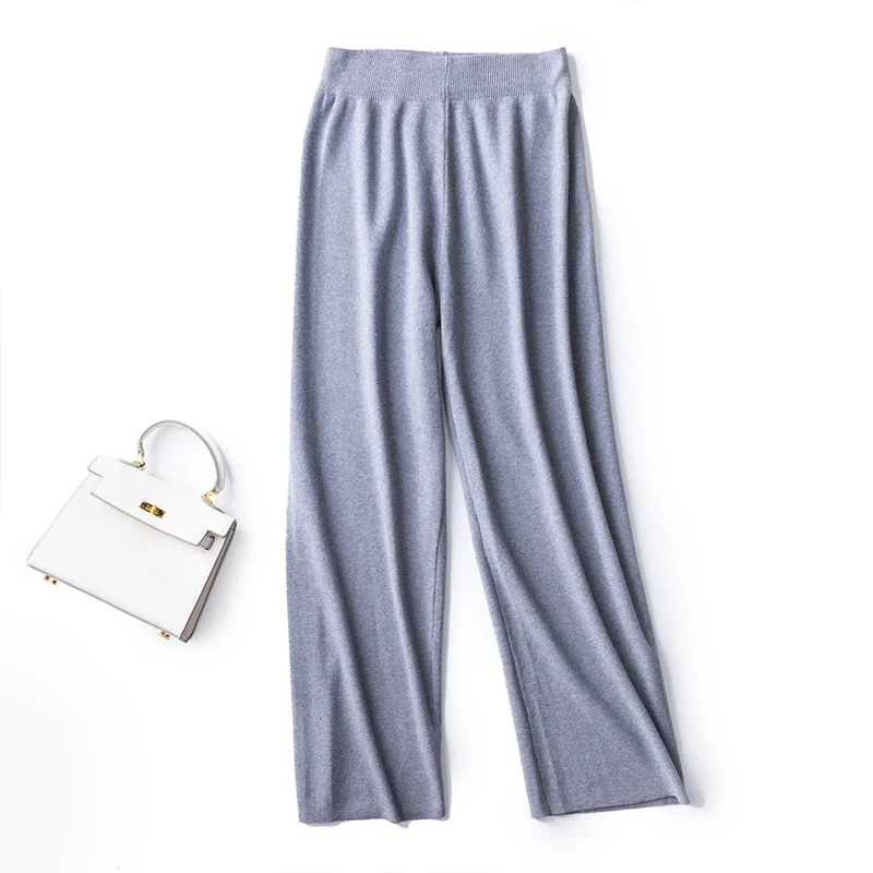 Women's wide leg pants high waist drape 2020 new slim and versatile straight loose casual knitted warm pants