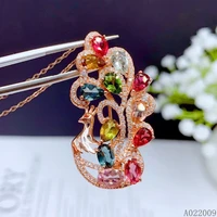 kjjeaxcmy fine jewelry 925 sterling silver inlaid natural tourmaline trendy two wear peacock girl pendant necklace support test