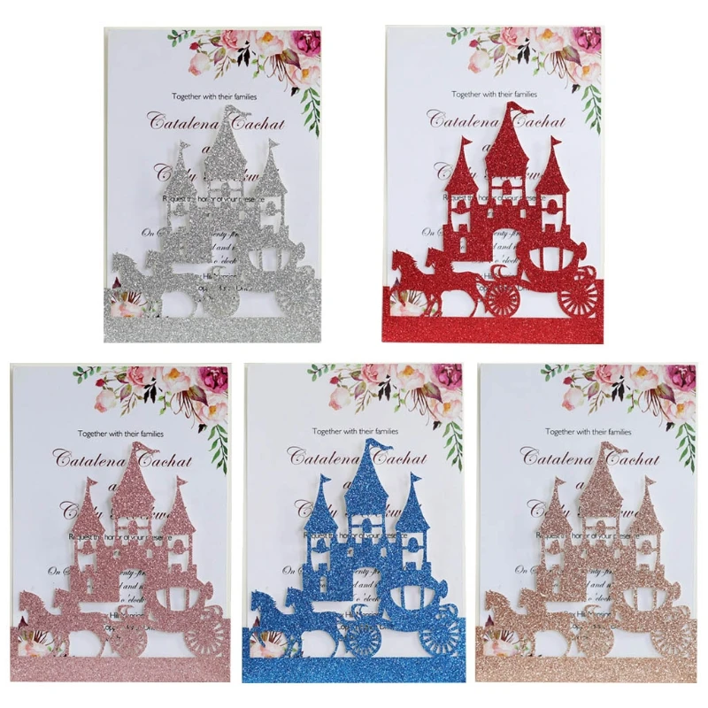 

20x Wedding Invitations Card Glitter Hollow Castle Invite Envelope Bridal Shower