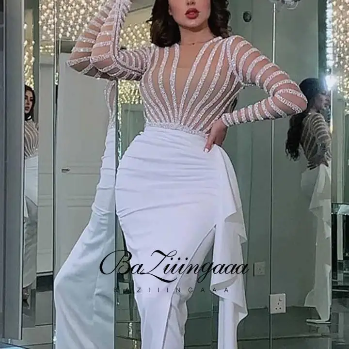 

BAZIIINGAAA Luxury Cocktail Dresses Long Woman Gown Beaded Sequins Robes de cocktail Parties Plus Size Prom Party Gowns