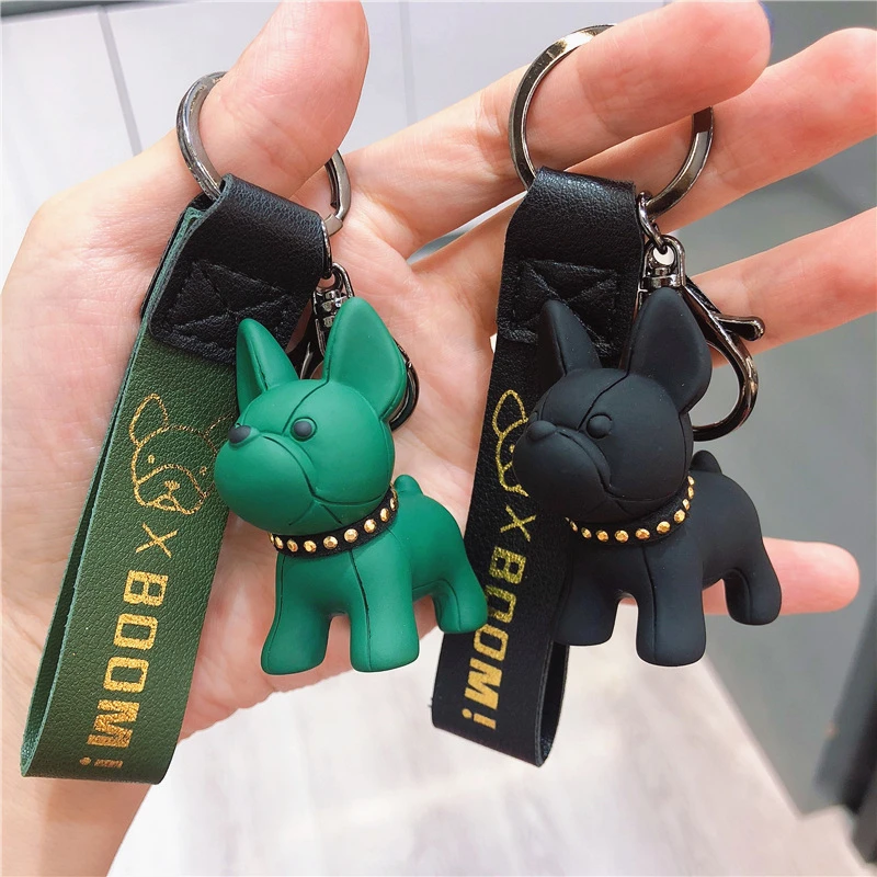 

12 Colors Classic French Punk Bulldog Keychain Men Car Key Ring Key Chain PU Leather Dog Keychains for Women Bag Charm Trinket