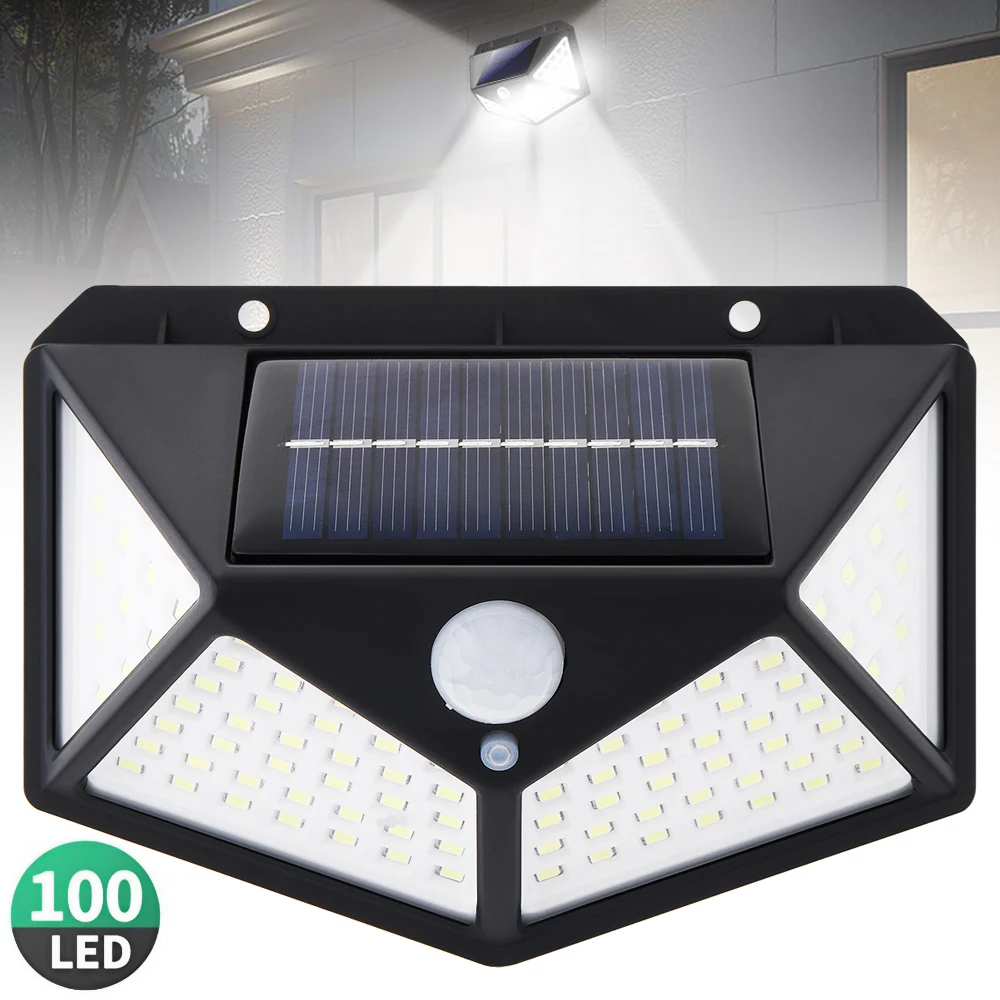 

Solar Lamps 100 LED 3 Modes Solar Power Light 270 Degree Angle Motion Sensor Wall Lamp Outdoor Waterproof for Yard Garden Home