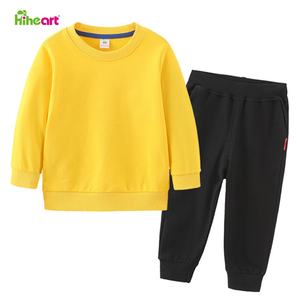 

Свитшот для мальчиков и девочек Hiheart на весну-осень, спортивный однотонный Детский Повседневный хлопковый комплект из 2 предметов, Свитшот и...