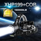 Мощный налобный фонарь XHP199 + COB, водонепроницаемый светодиодный фонарь для рыбалки, перезаряжаемый фонарь для кемпинга, работы, бега, 1600 люмен