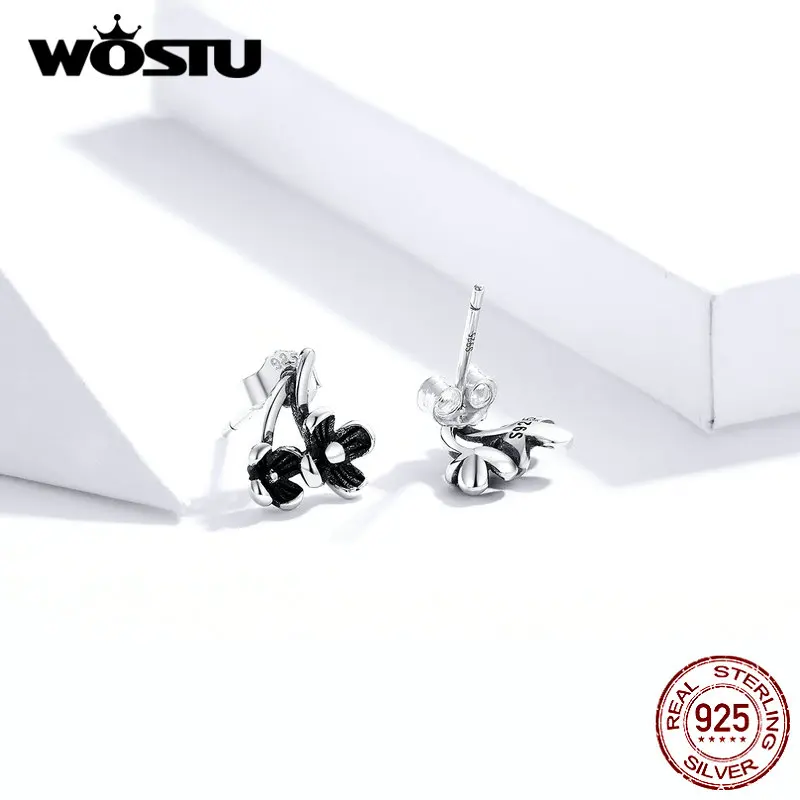 WOSTU, Новое поступление,, настоящее 925 пробы, серебряные, черные, с цветами, серьги, горячая мода, изготовление, свадебные украшения, FIE795