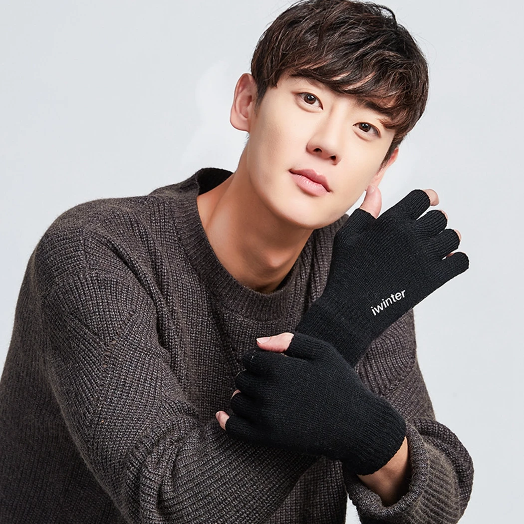 Пара без пальцев шерстяные перчатки с сенсорным экраном Повседневные вязаные