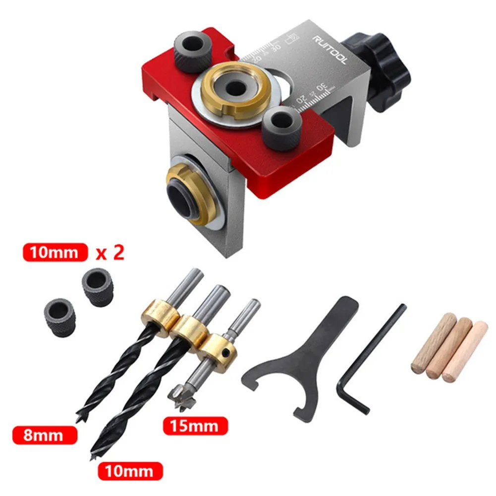 

3 In 1 Pocket Hole Drill Guide Dowel Jig Aluminum Alloy Locator Drilling Kit 8/10/15mm Drill Guide Locator DIY Woodworking Tool