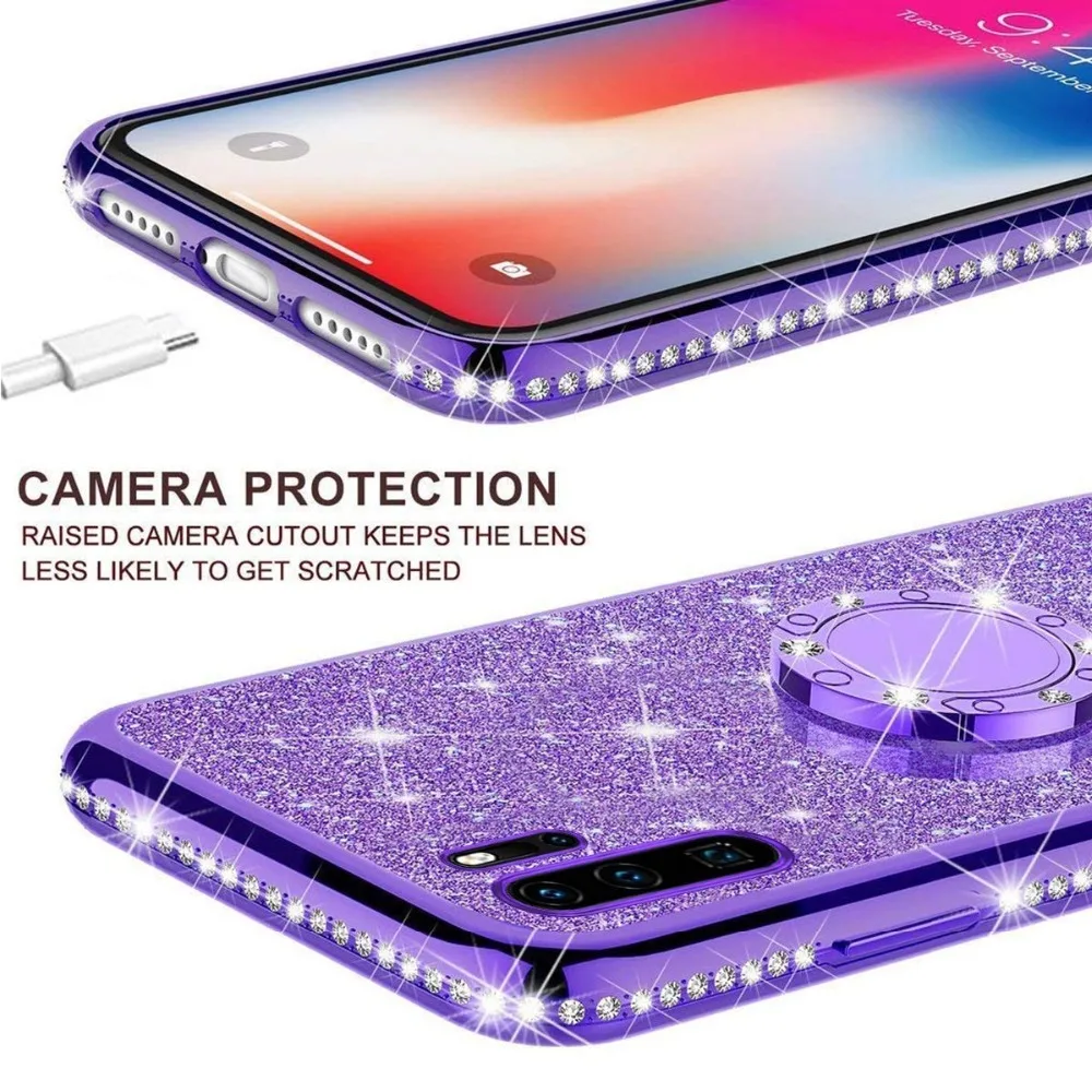 Чехол со стразами и блестками для Xiaomi Mi A2 lite RedMi Note 7 8 Pro 7s 6 6A 6 PRO 5 Plus Note 5 Pro K20 с магнитным кольцом на палец 360