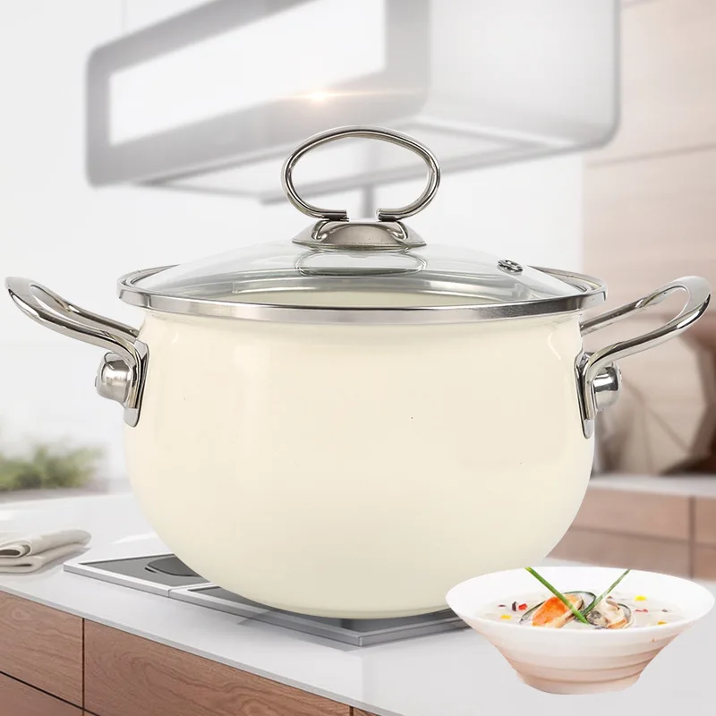 

Japanese Style Enamel Stew Enamel Double Ear Stew Soup Pot Household Non-stick Cookware General Purpose Of Induction Cooker