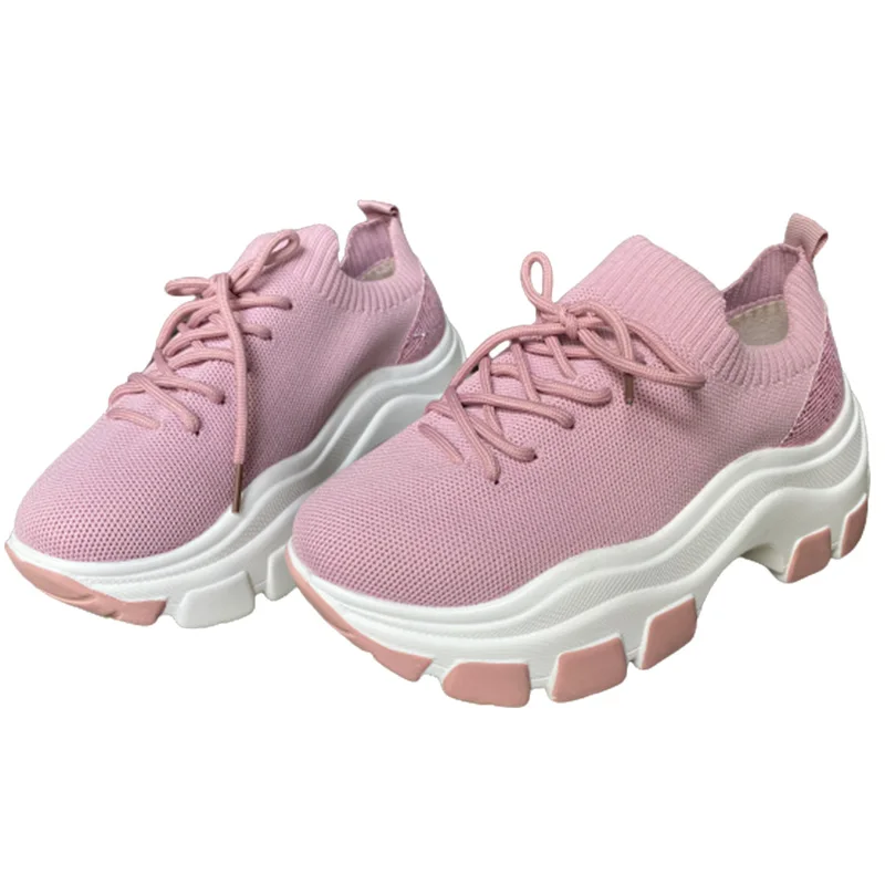 

2021 Fashion Design Women Sneakers Summer Mesh Chunky Platform Casual Vulcanize Walk Shoes Lace up Weave Trainers Big Size 42